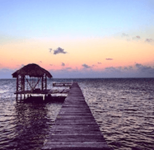 A pontoon and hut at Ambergris Caye