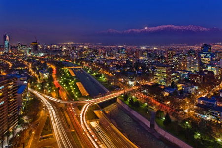 Santiago Chile view of the city at night