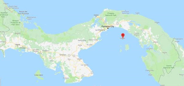 Google map of panama with Contadora Island highlighted