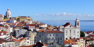 ariel view of lisbon and its many white buildings