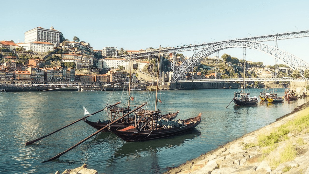 Boats by the riverside in Porto, Portugal