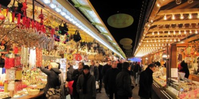 shoppers enjoying the christmas market in france