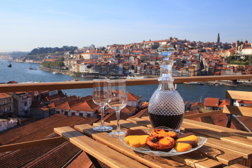 Port wine and some cakes in Porto, Portugal