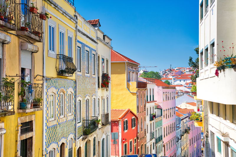 Colorful houses in the Lisbon sunshine