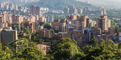 Medellin Colombia, view of the city and high rise apartment buildings