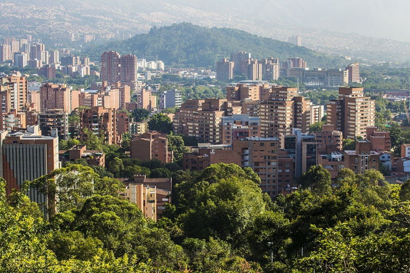 Medellin Colombia, view of the city and high rise apartment buildings