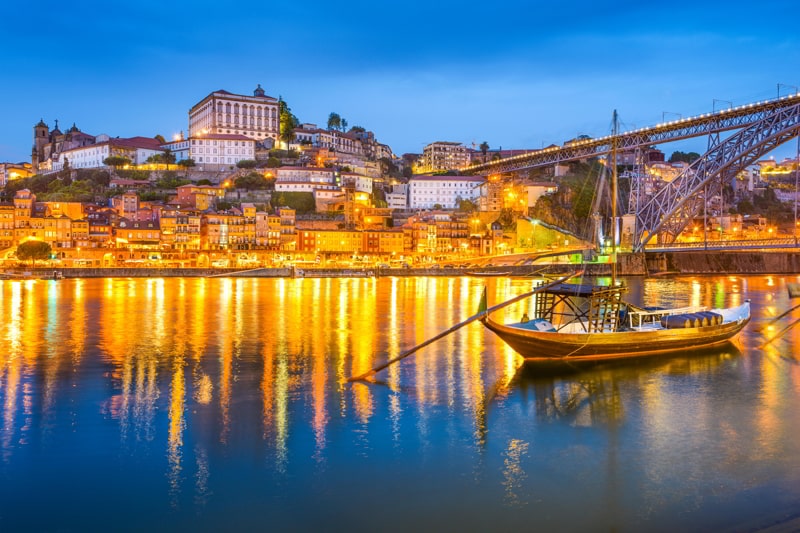 Porto, Portugal cityscape on the Douro River.