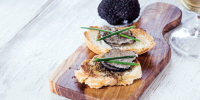 black truffles on a board