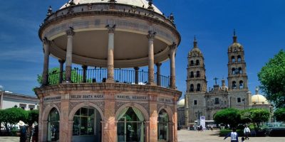 Bandstand, Cathedral at Plaza de Armas, Durango, Mexico.