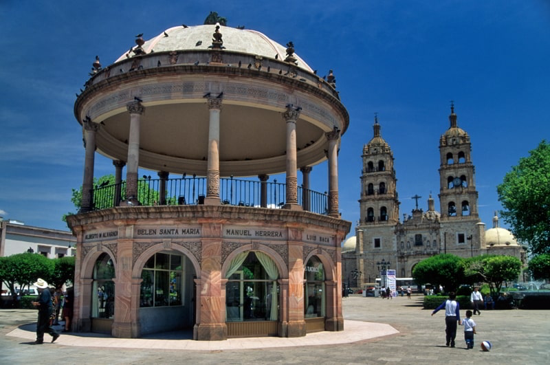 Bandstand, Cathedral at Plaza de Armas, Durango, Mexico.