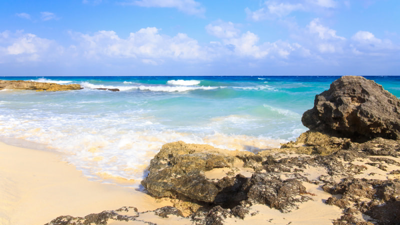 Caribbean sea scenery in Playa Del Carmen, Mexico.