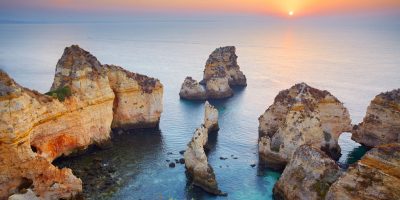 Sunrise at Algarve coast near Lagos, Portugal.