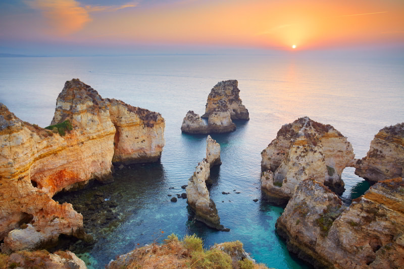 Sunrise at Algarve coast near Lagos, Portugal.