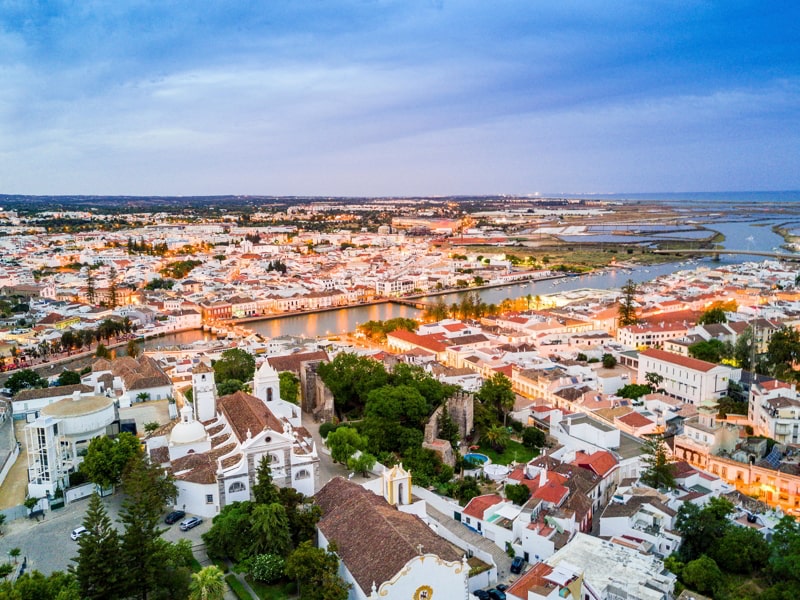 Moorish historic town of Tavira by Gilao river, Algarve, Portugal.