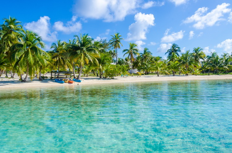 Small tropical island at Barrier Reef with paradise beach in Belize