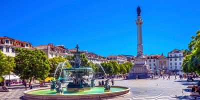 Column Pedro IV Fountain Rossio Square Lisbon, Portugal