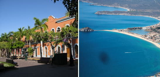 Colonial houses and beautiful beach in Mazatlan, Mexico