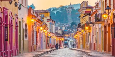 Beautiful streets and colorful facades of San Cristobal de las Casas in Chiapas, Mexico