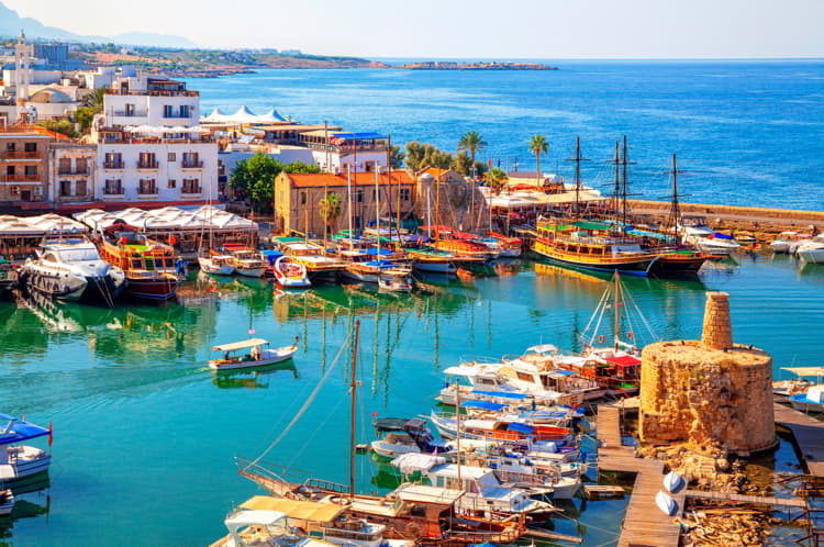 Kyrenia (Girne) old harbour on the northern coast of Cyprus.