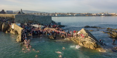 Forty Foot during Christmas traditional swim in Dublin, Ireland. 