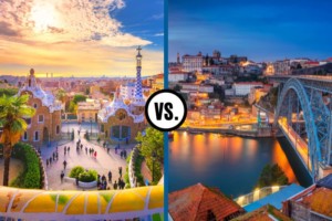 Barcelona, Spain to the left and Porto, Portugal to the right