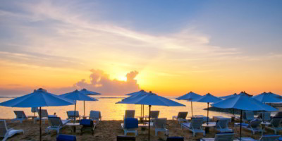 Sunrise over beautiful Sanur beach on Bali, Indonesia.