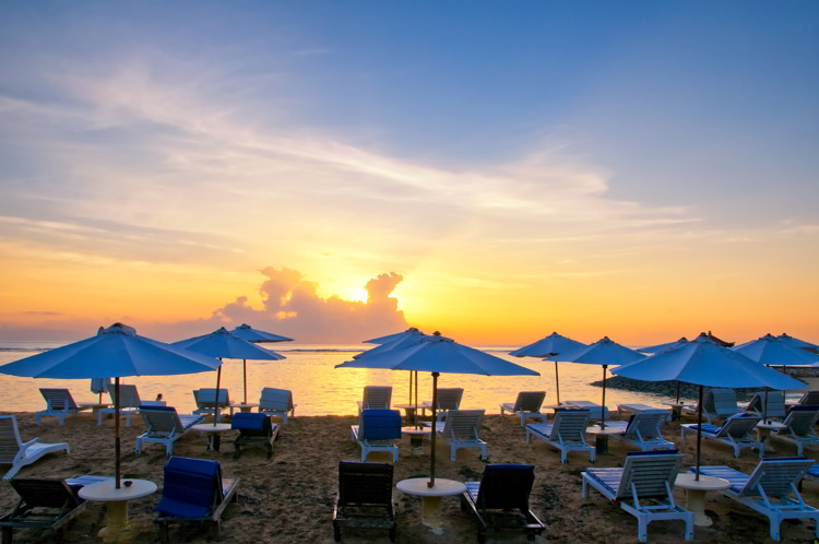 Sunrise over beautiful Sanur beach on Bali, Indonesia.