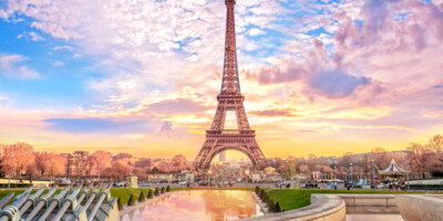 Eiffel Tower at sunset in Paris, France