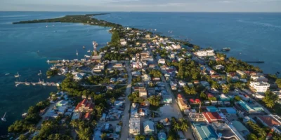 Caye Caulker Island in Caribbean Sea. Belize. Caribbean sea in background