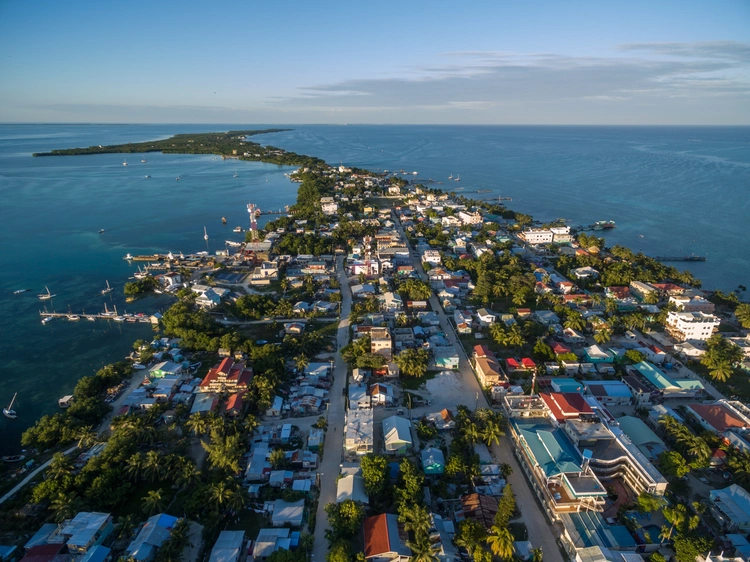 Caye Caulker Island in Caribbean Sea. Belize. Caribbean sea in background