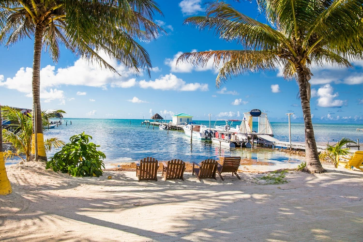Beautiful caribbean sight with turquoise water in Caye Caulker Belize