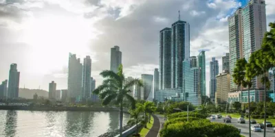 Modern buildings and a walking lane in Avenida Balboa, Panama City,Panama