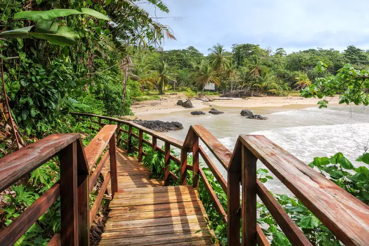 wooden staircase towards a beach in Bocas del Toro, Panama
